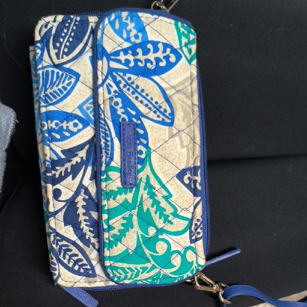 Vera Bradley Blue Teal Quilted Floral Crossbody Wallet